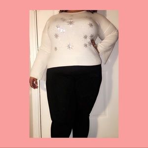 Silver snowflake white sweater